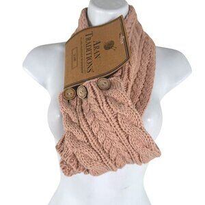 Aran Traditions Cable Knit Button Wrap Scarf‎ One Size Blush Pink NWT MC-80